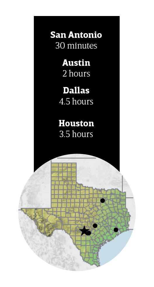 A map showing distances from Boerne
