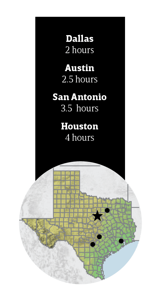A map showing distances from Hico